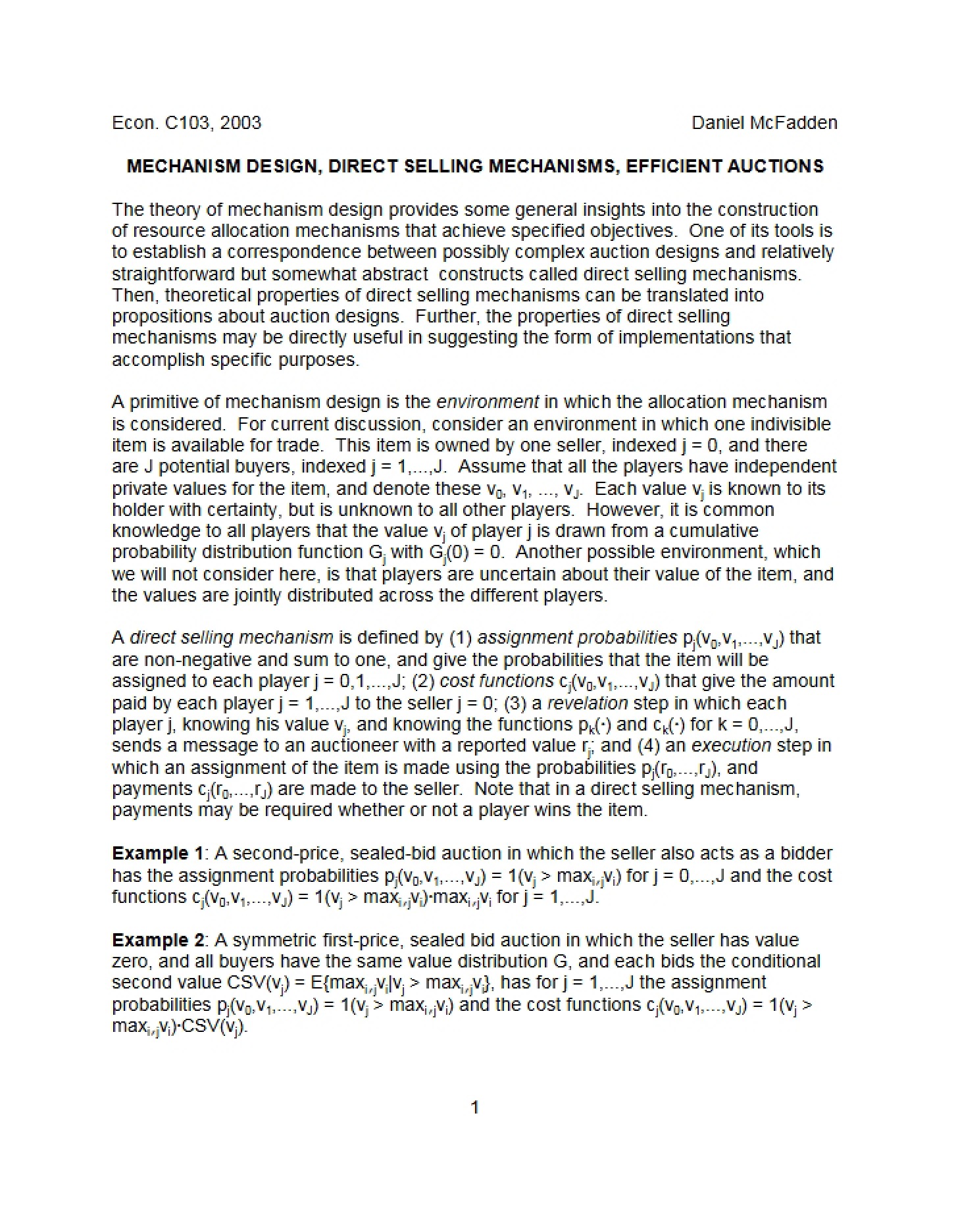 Efficient Auctions, Direct Selling Mechanisms, and Mechanism Design