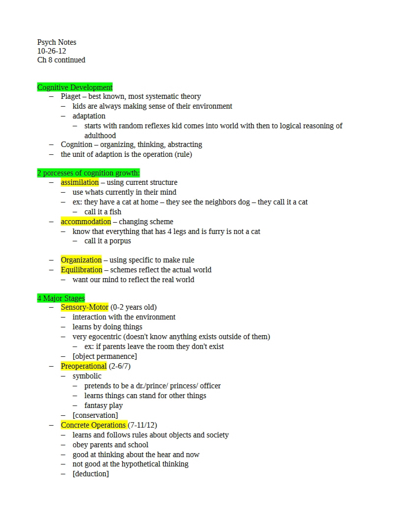 Psychology Lecture Oct 26, 2012