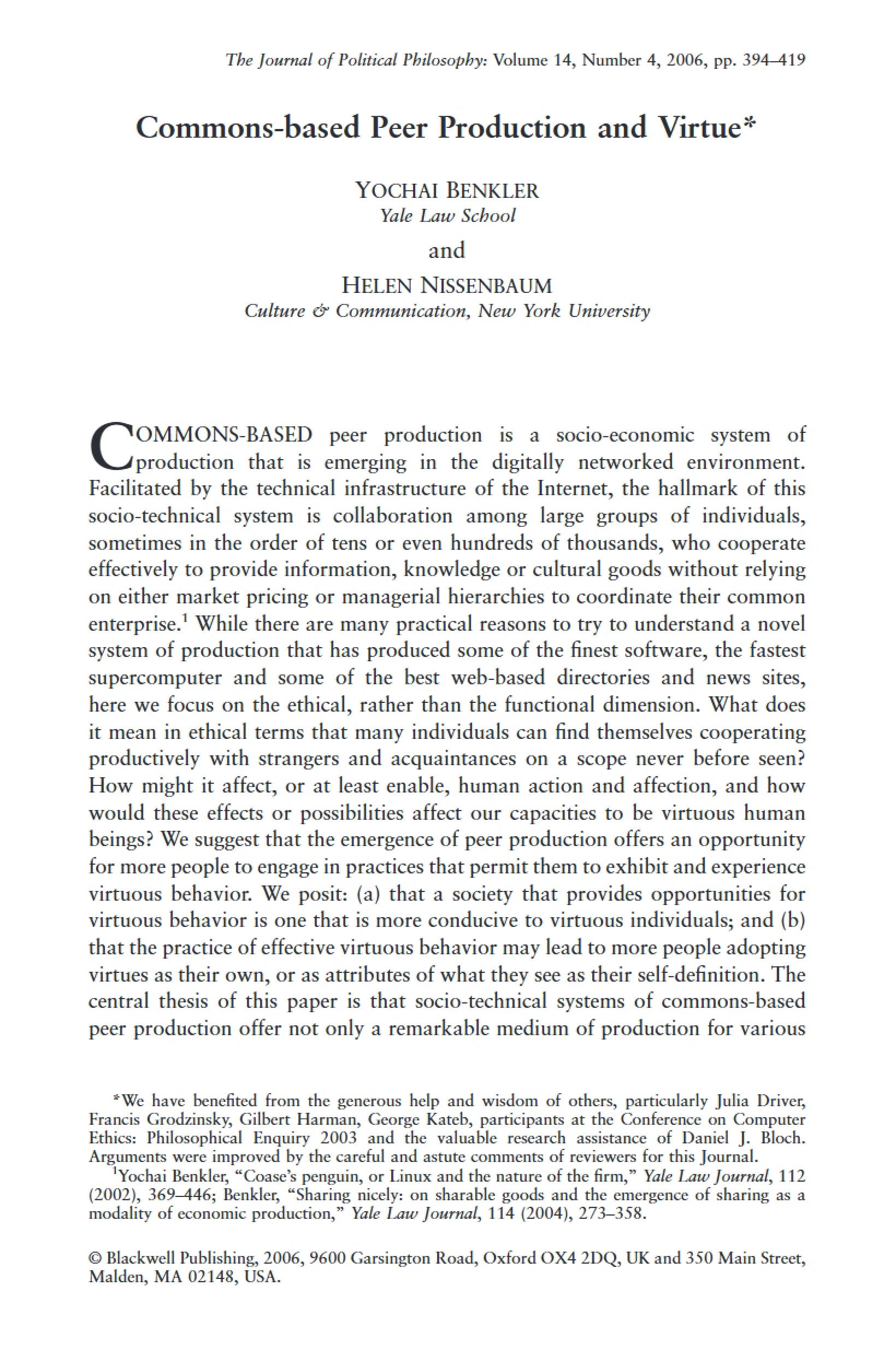 Virtue and Commons-based Peer Production