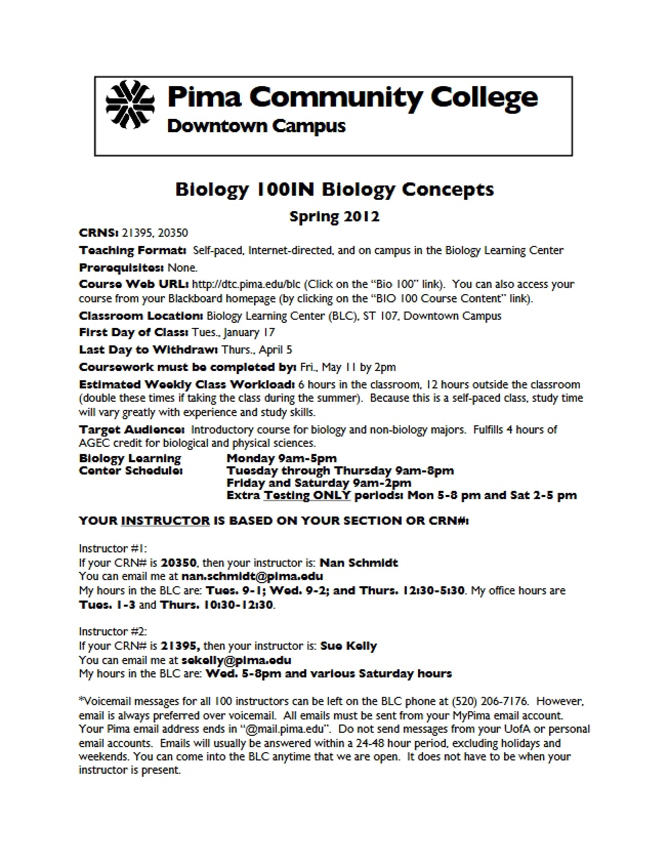 Syllabus for Biology Concepts