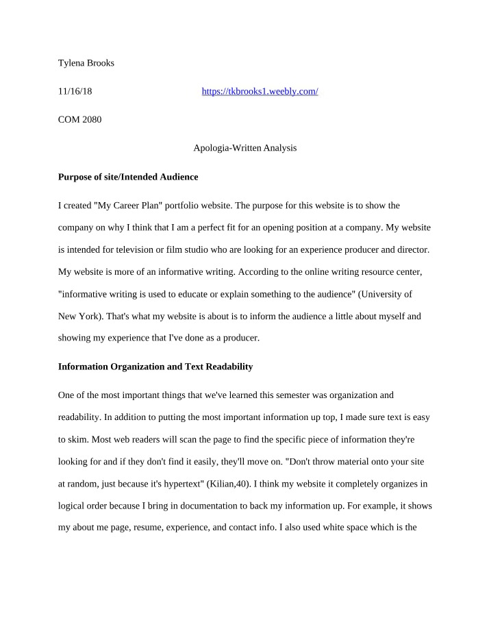 Written Analysis of Apologia