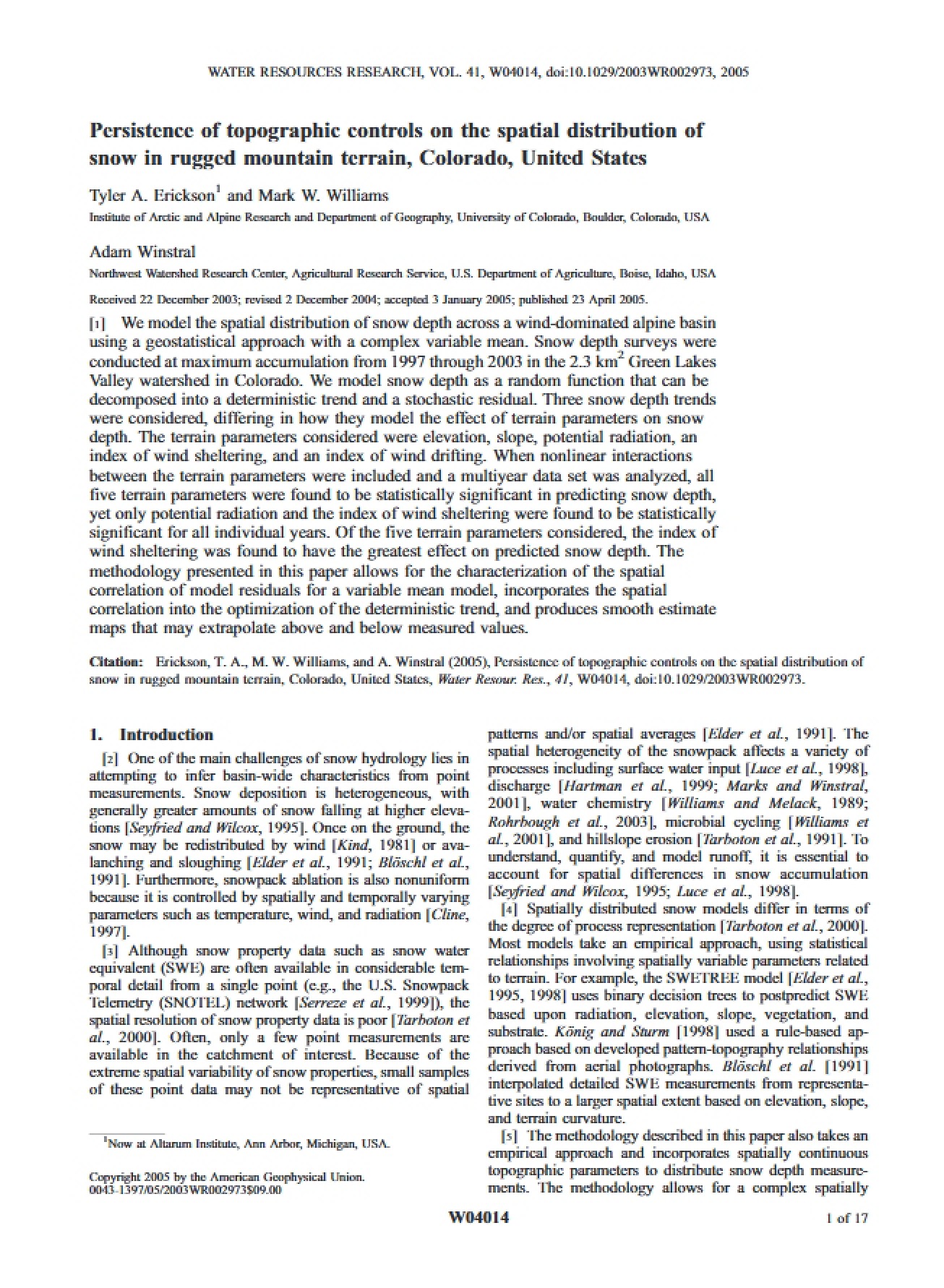 Persistence of Topographic Controls on Snow Distribution
