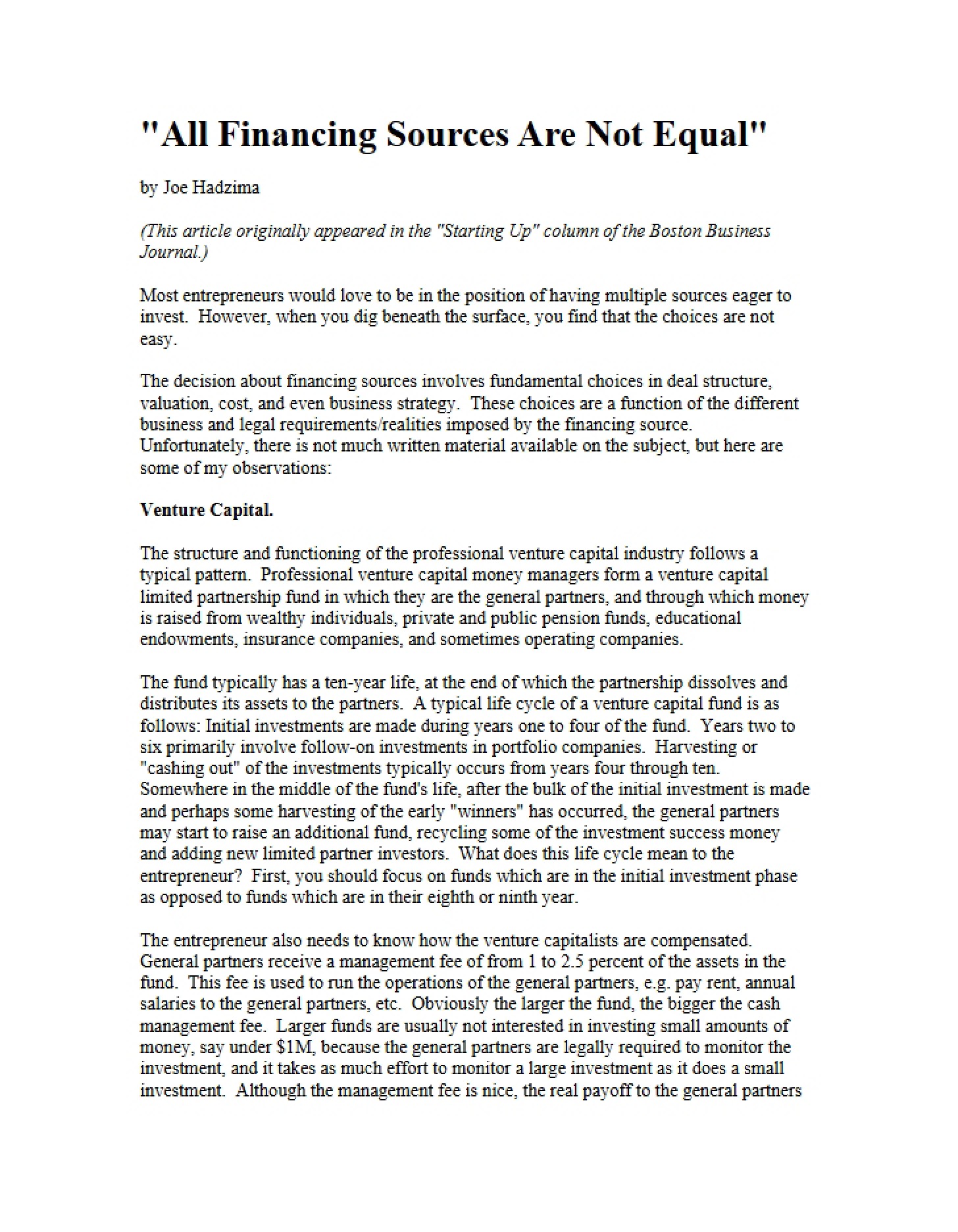 Inequality of Finance Sources