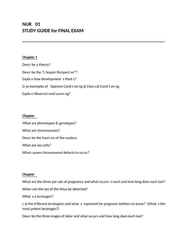 NUR 201 Study Guide - Final Exam