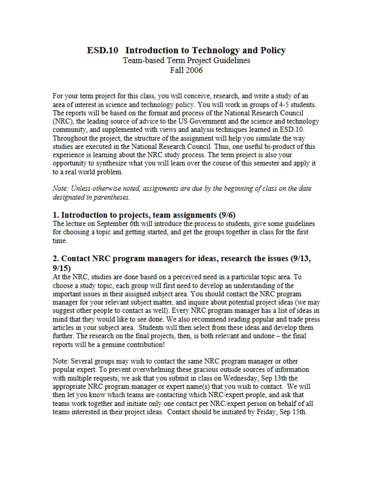 Guidelines for Team-Based Term Projects
