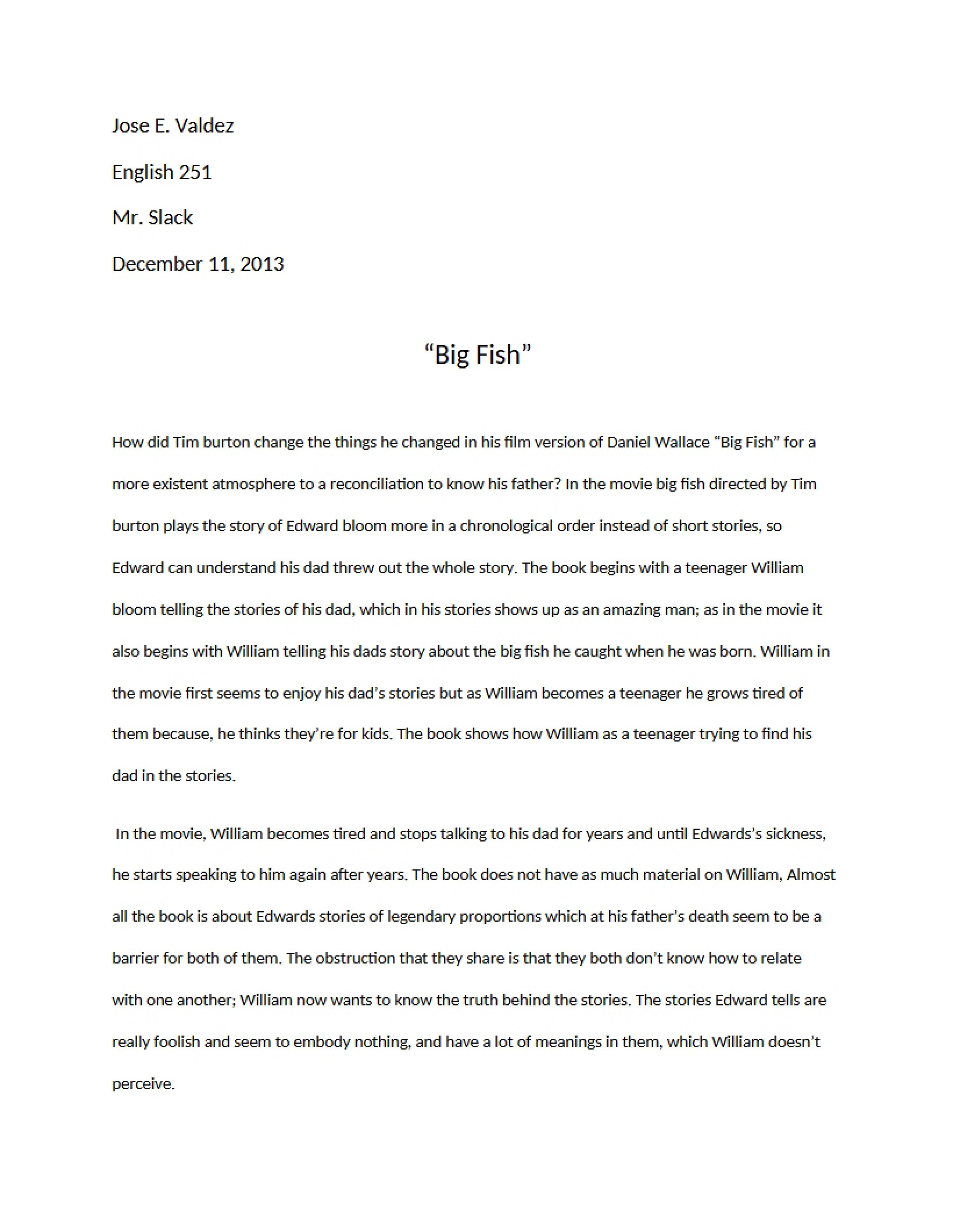 Big Fish Analysis
