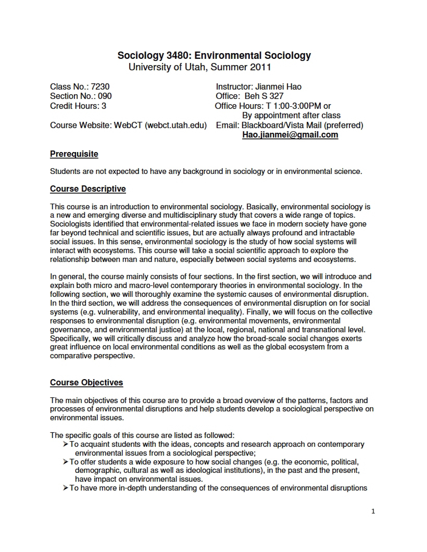 Environmental Sociology Syllabus