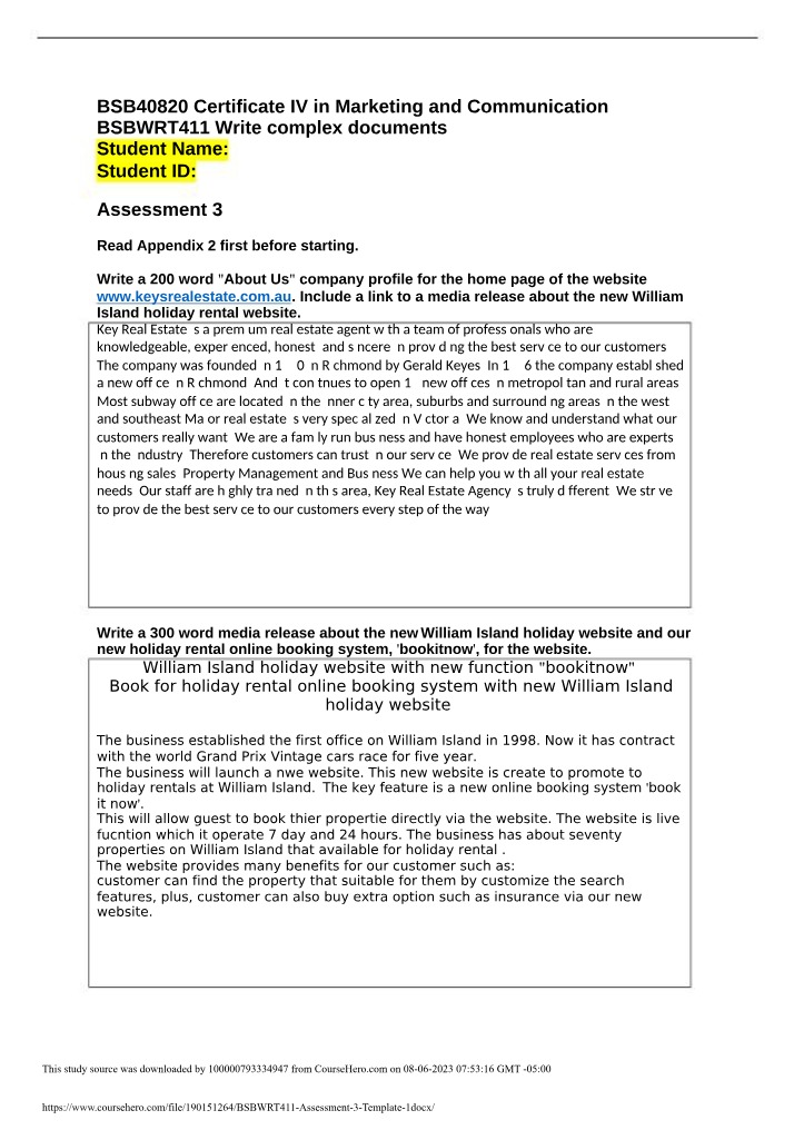 Assessment 3 Template for BSBWRT411