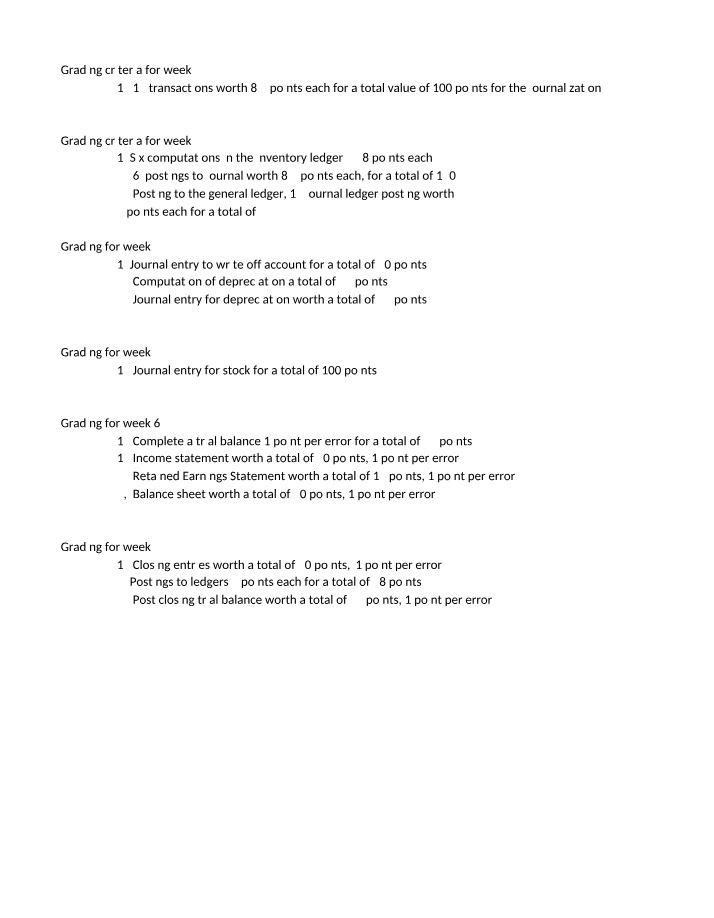 Weeks 2-7 Grading Criteria - Inventory and Journalization