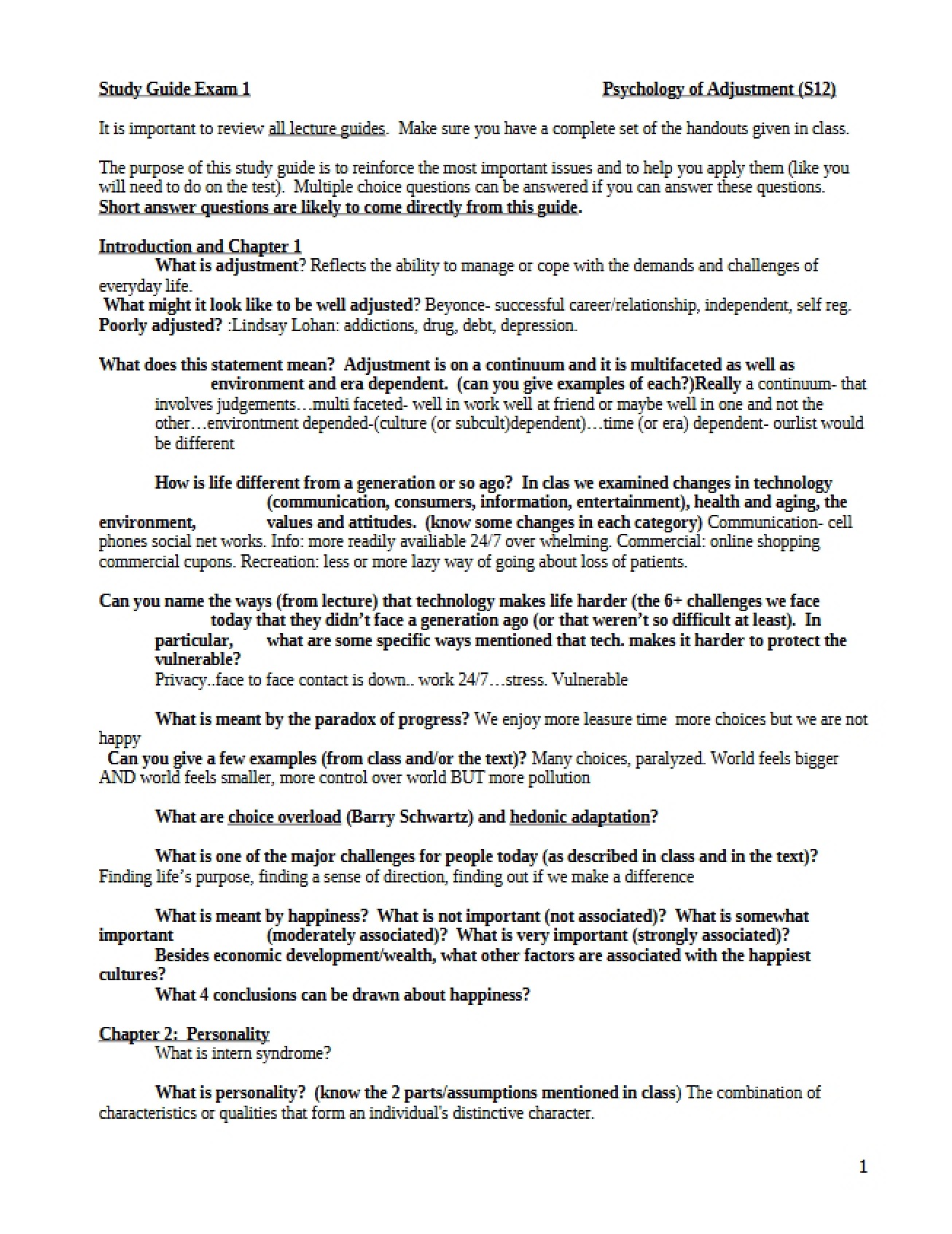First Examination Study Guide