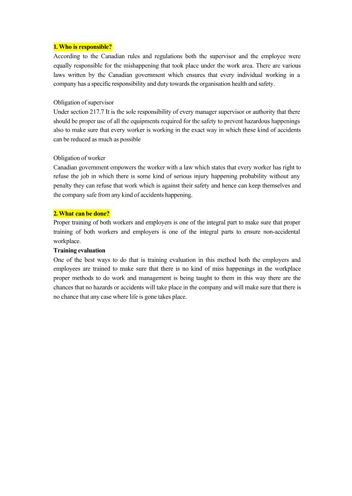 Workplace Safety Training and Responsibilities