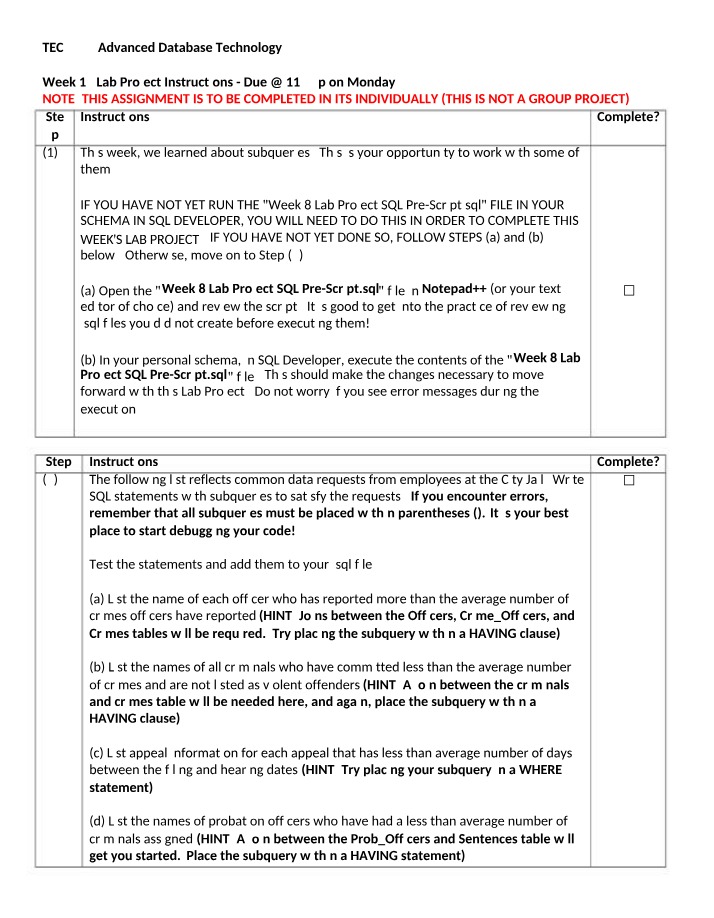 Lab Project Instructions - Week 13