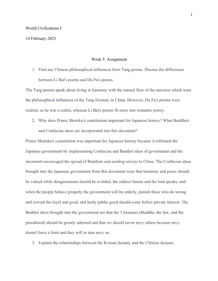 Chinese Philosophical Influences in Tang Poems - A Comparison