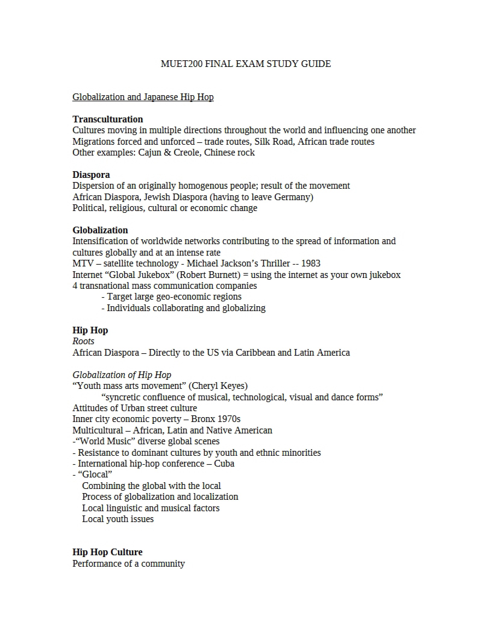 Guide for Final Examination