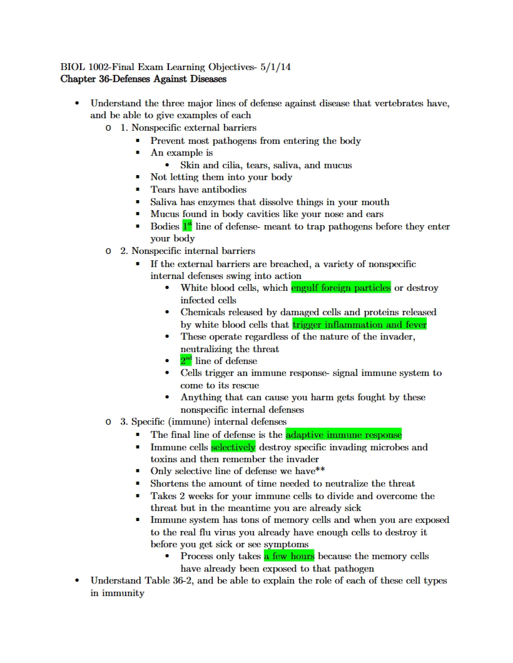 Learning Objectives Final Exam