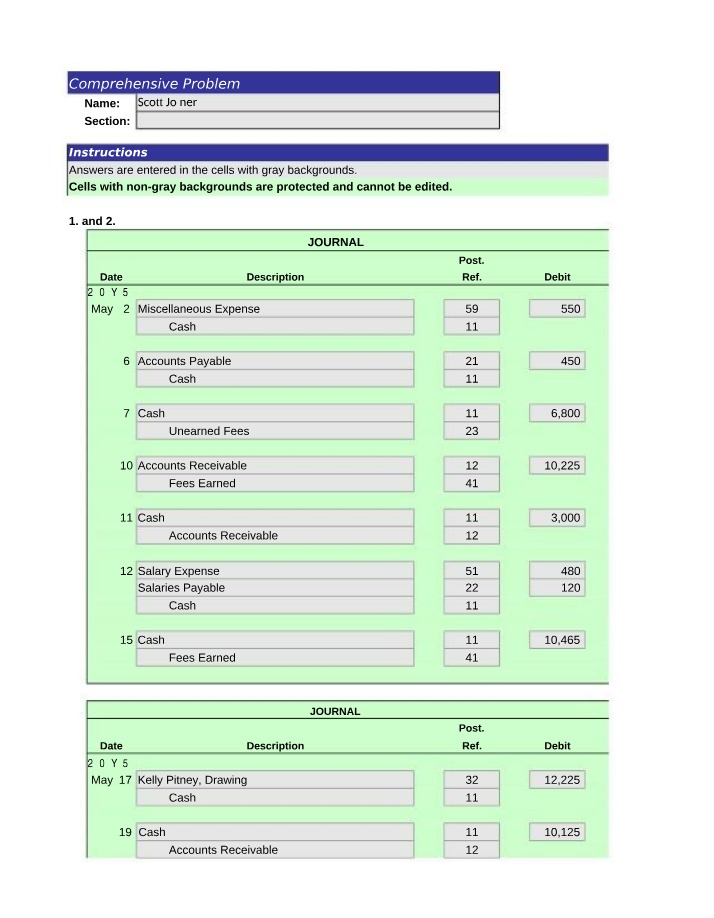 May 20Y5 - Journal Entries and Ledgers Comprehensive Problem