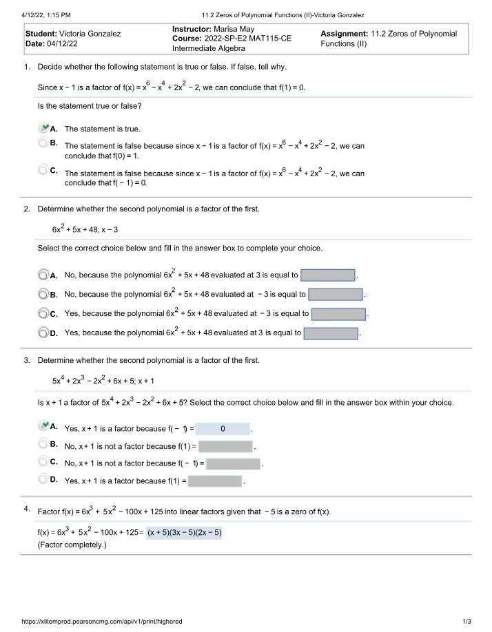 Zeros of Polynomial Functions 11.2 (II)