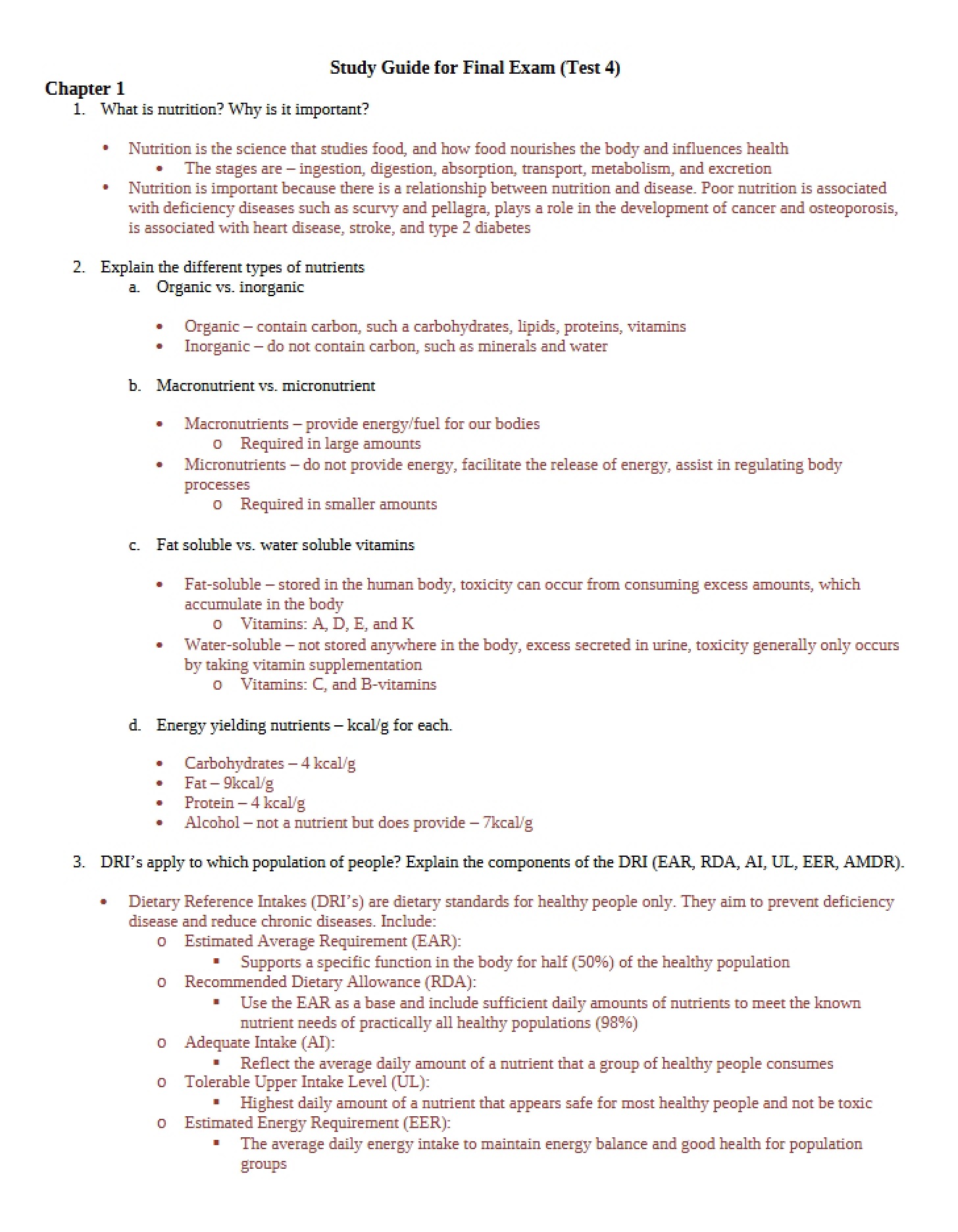 Study Manual for Term Final