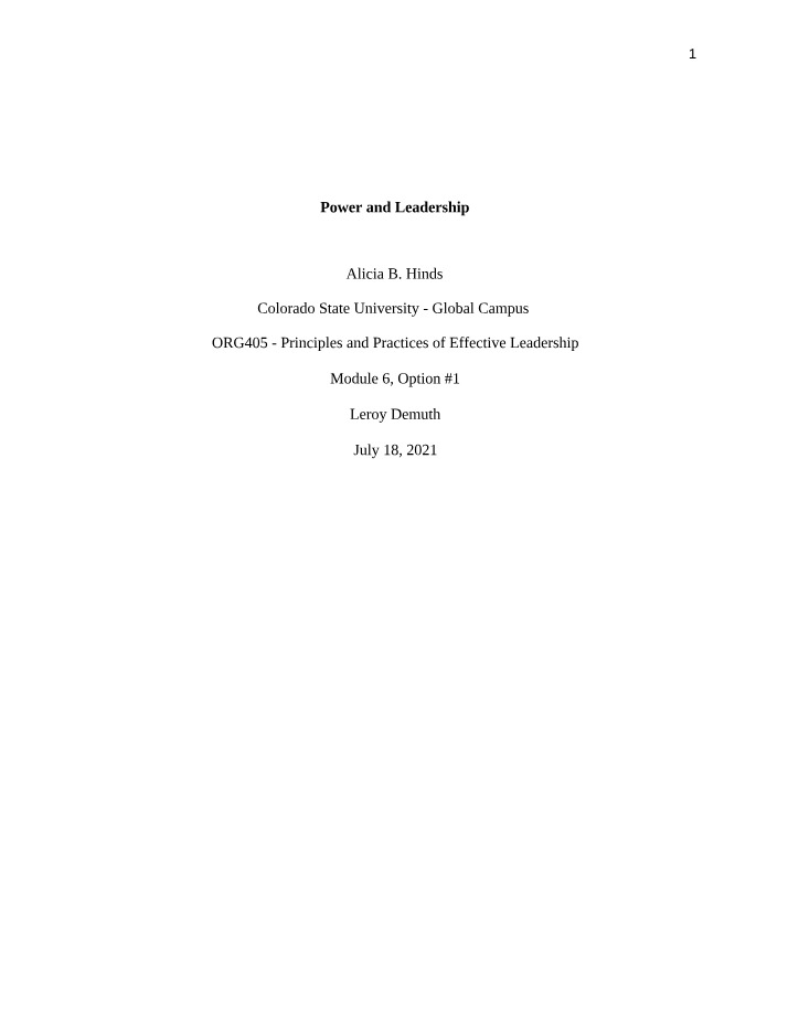 Notes on Power and Leadership