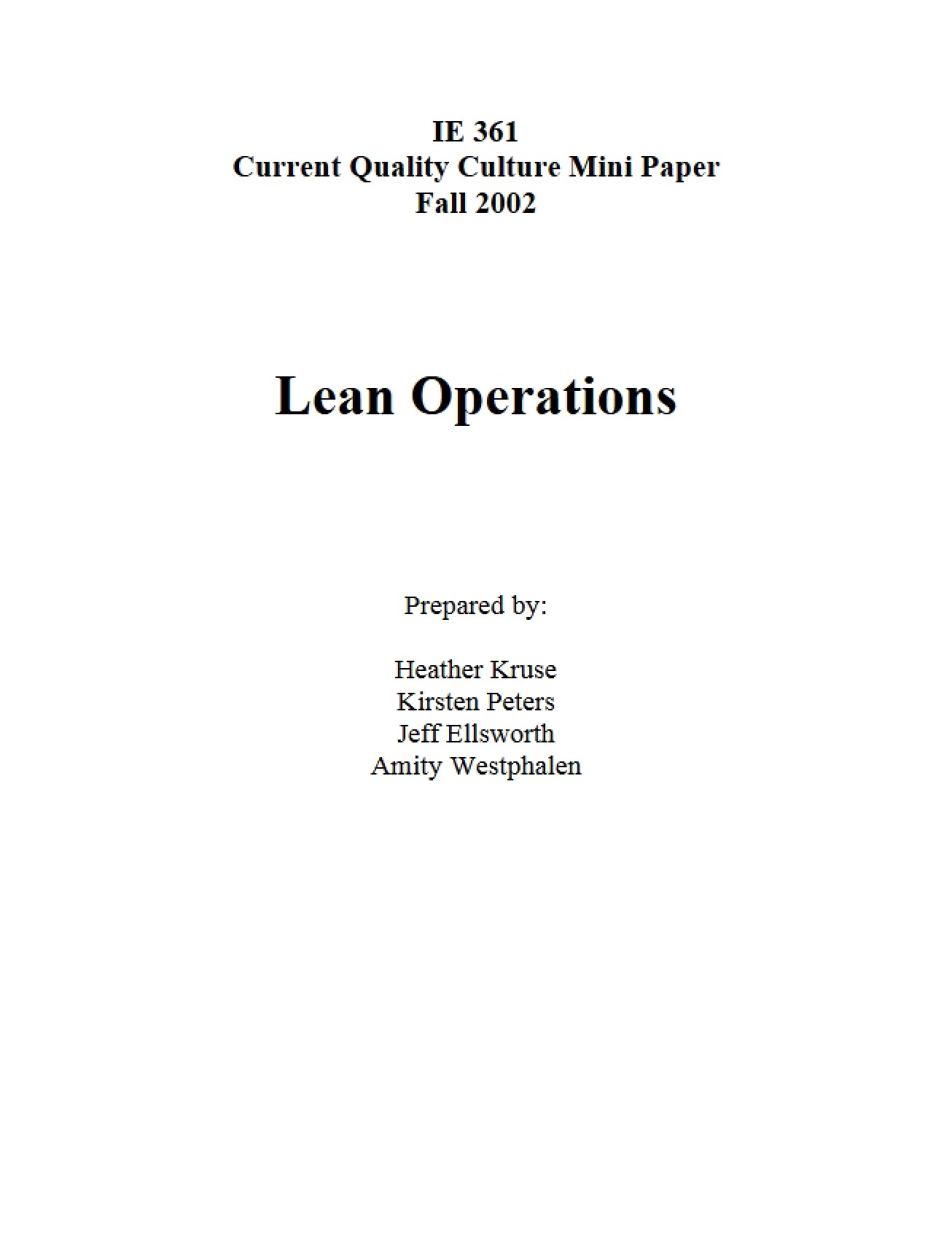 Introduction to Lean Operations Principles