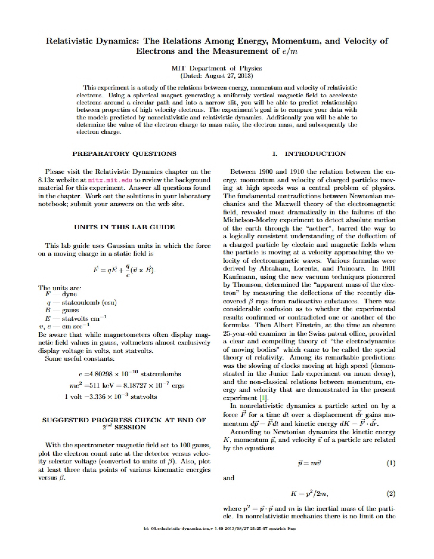 Dynamics in Relativity