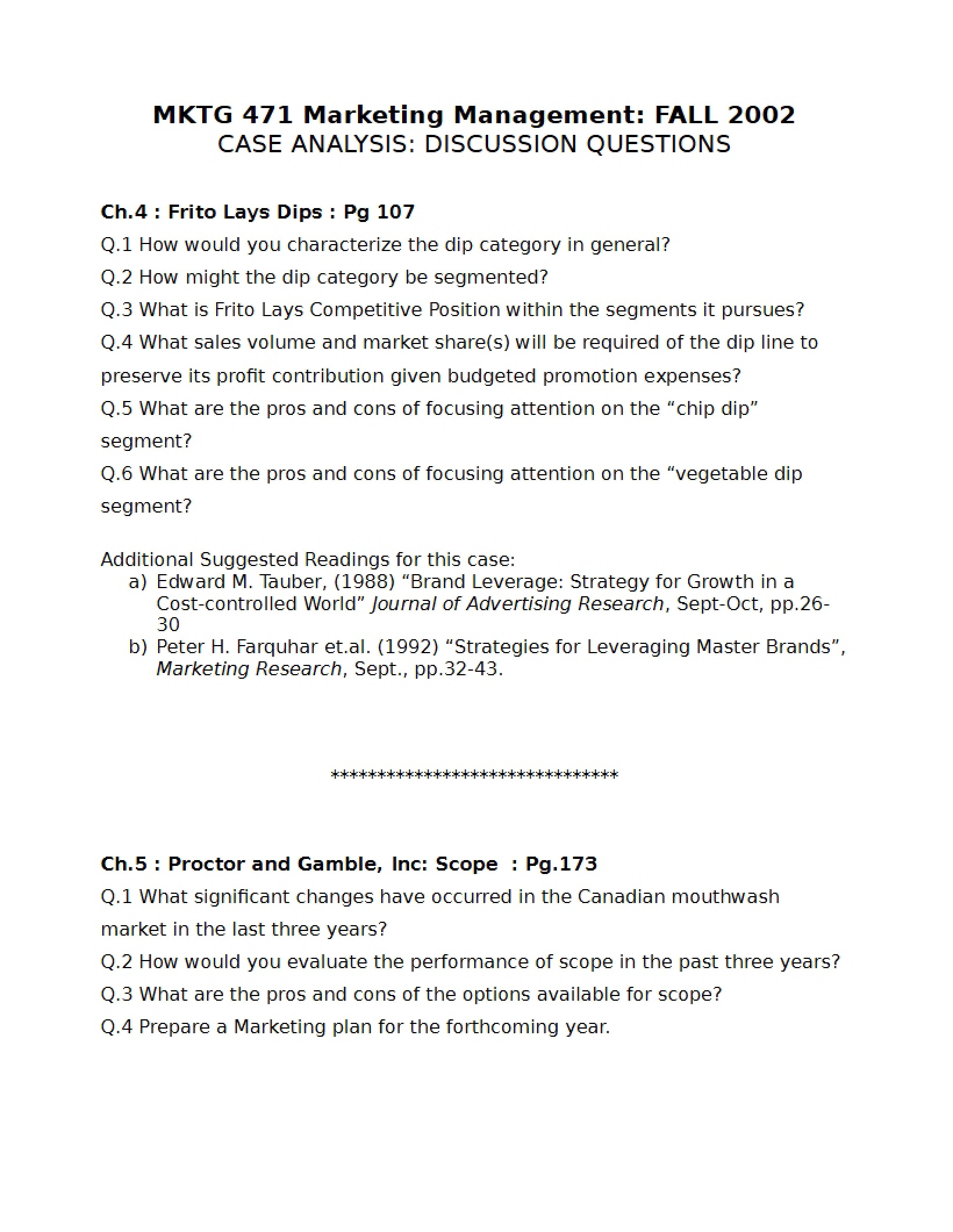 Discussion Questions for Case Analysis