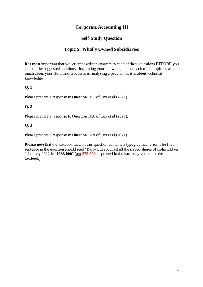 Wholly Owned Subsidiaries - Solutions and Entries