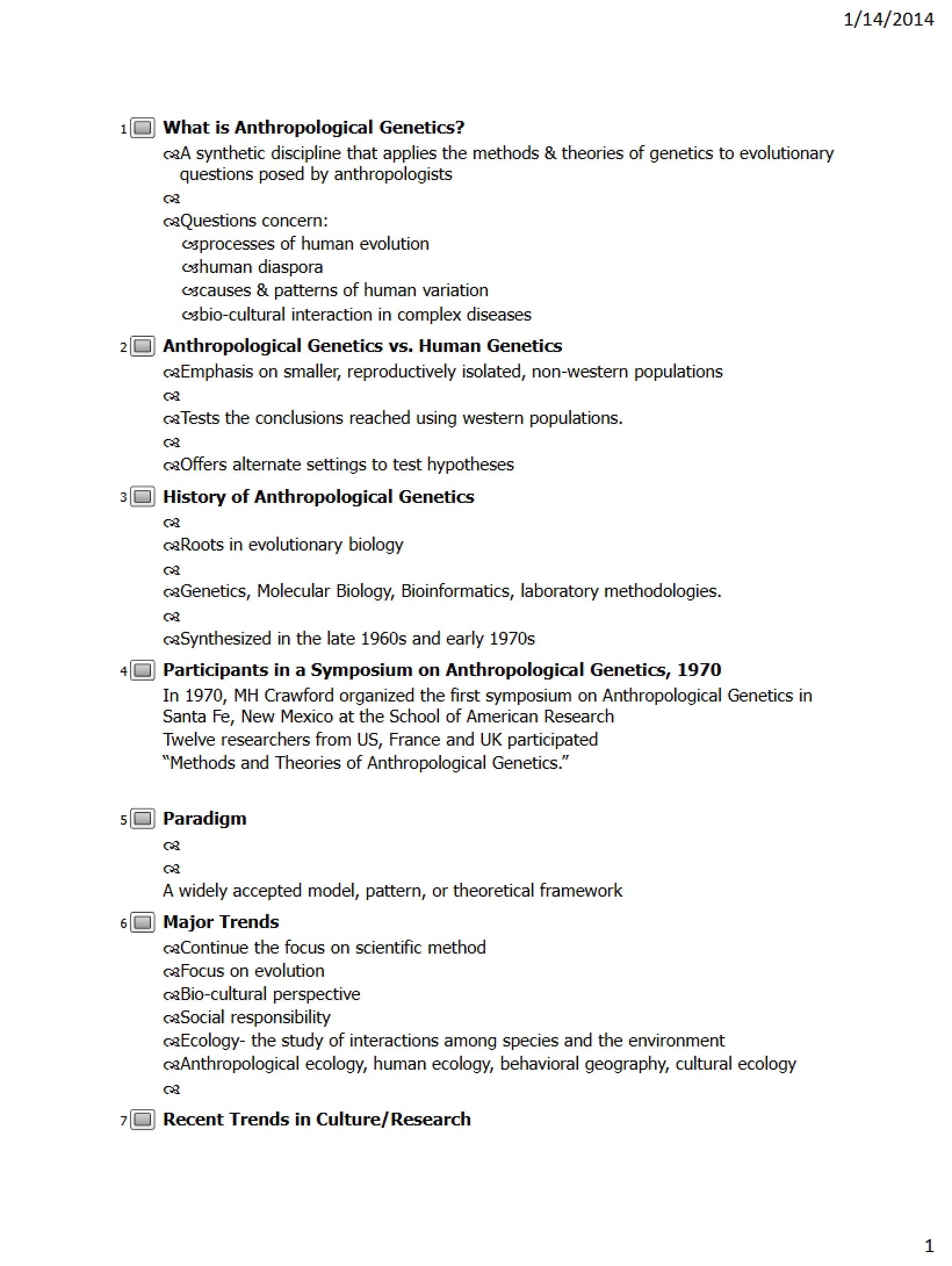Class Notes Human Evol & Adapt