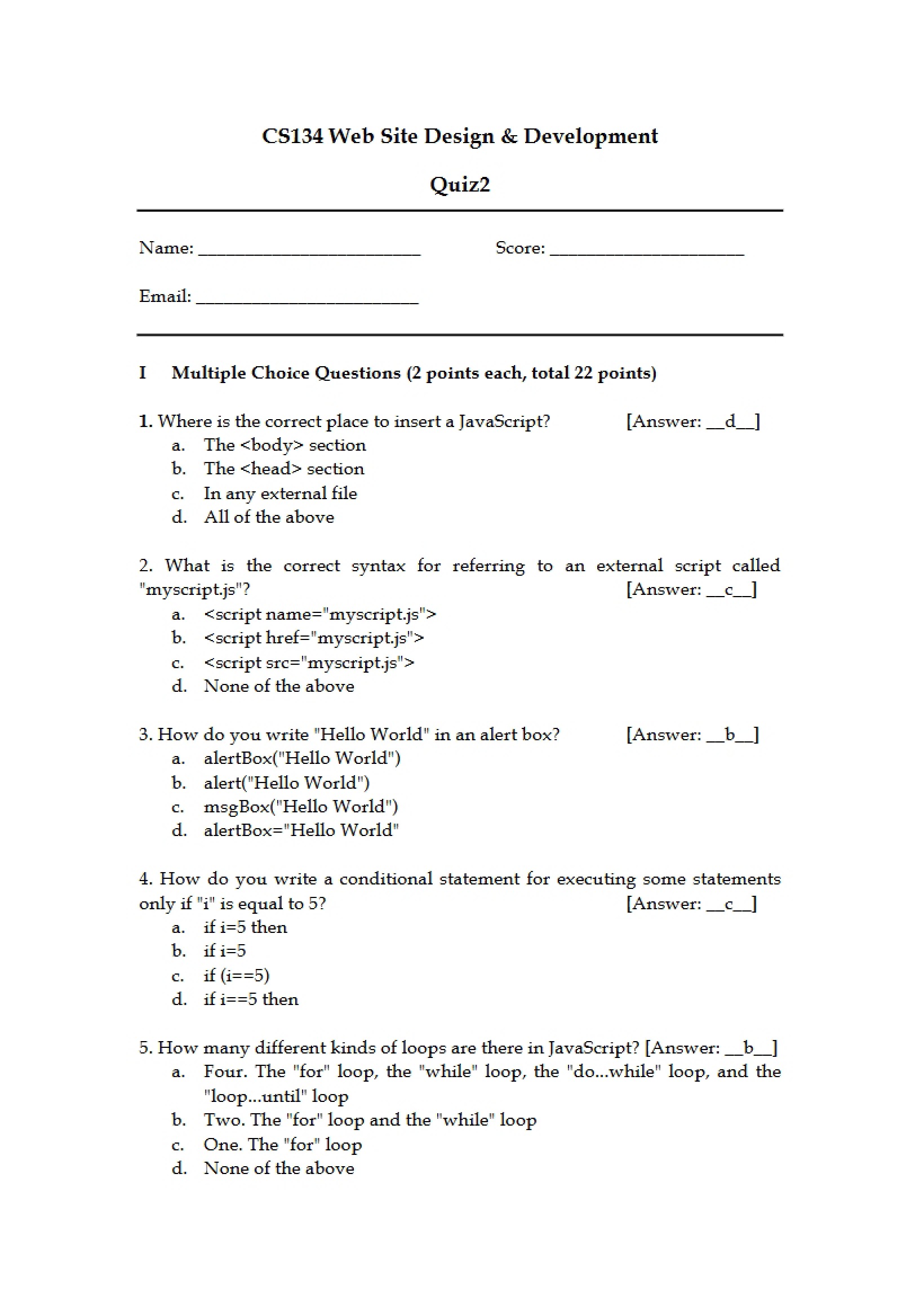 Quiz for CS 0134
