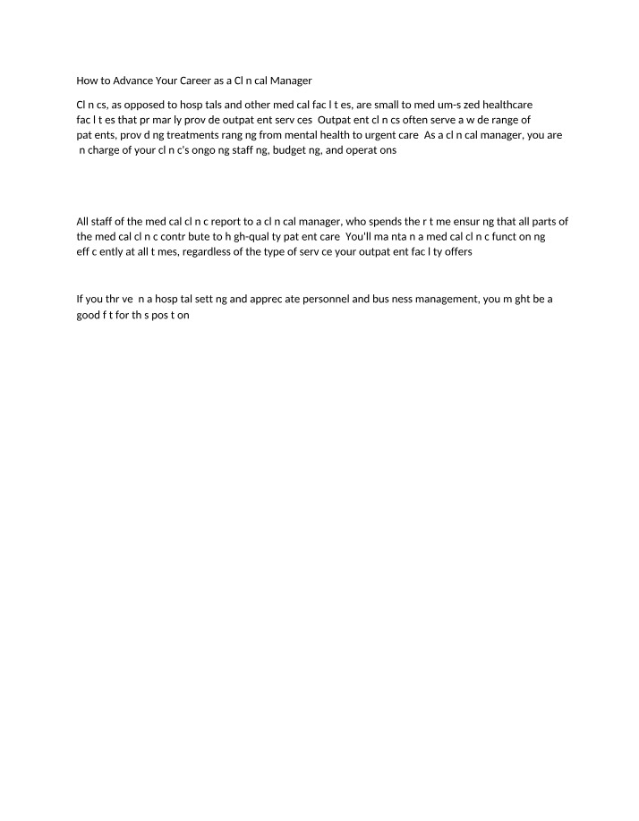Career Advancement for Clinical Managers