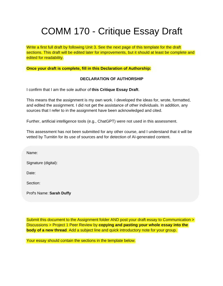 Draft of Critique Essay