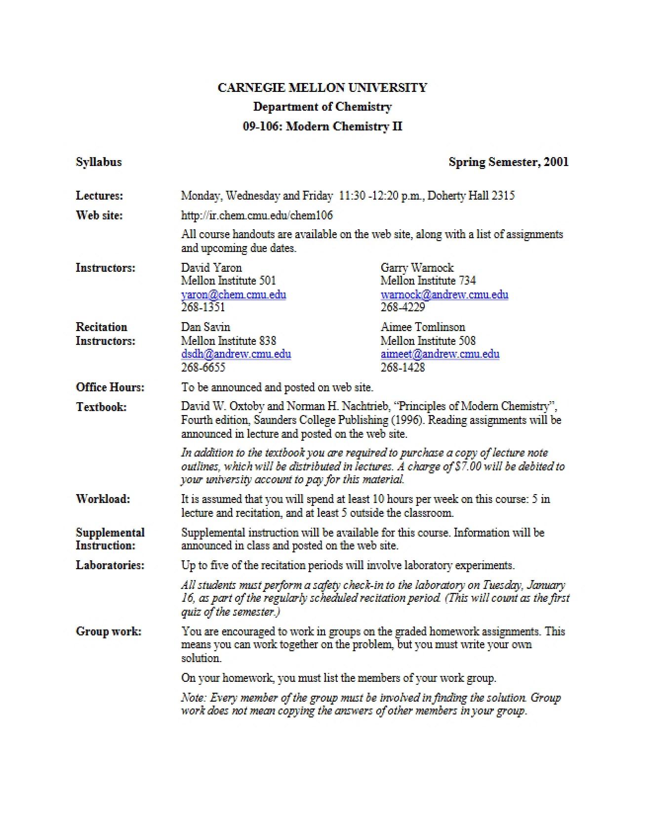 Modern Chemistry Syllabus