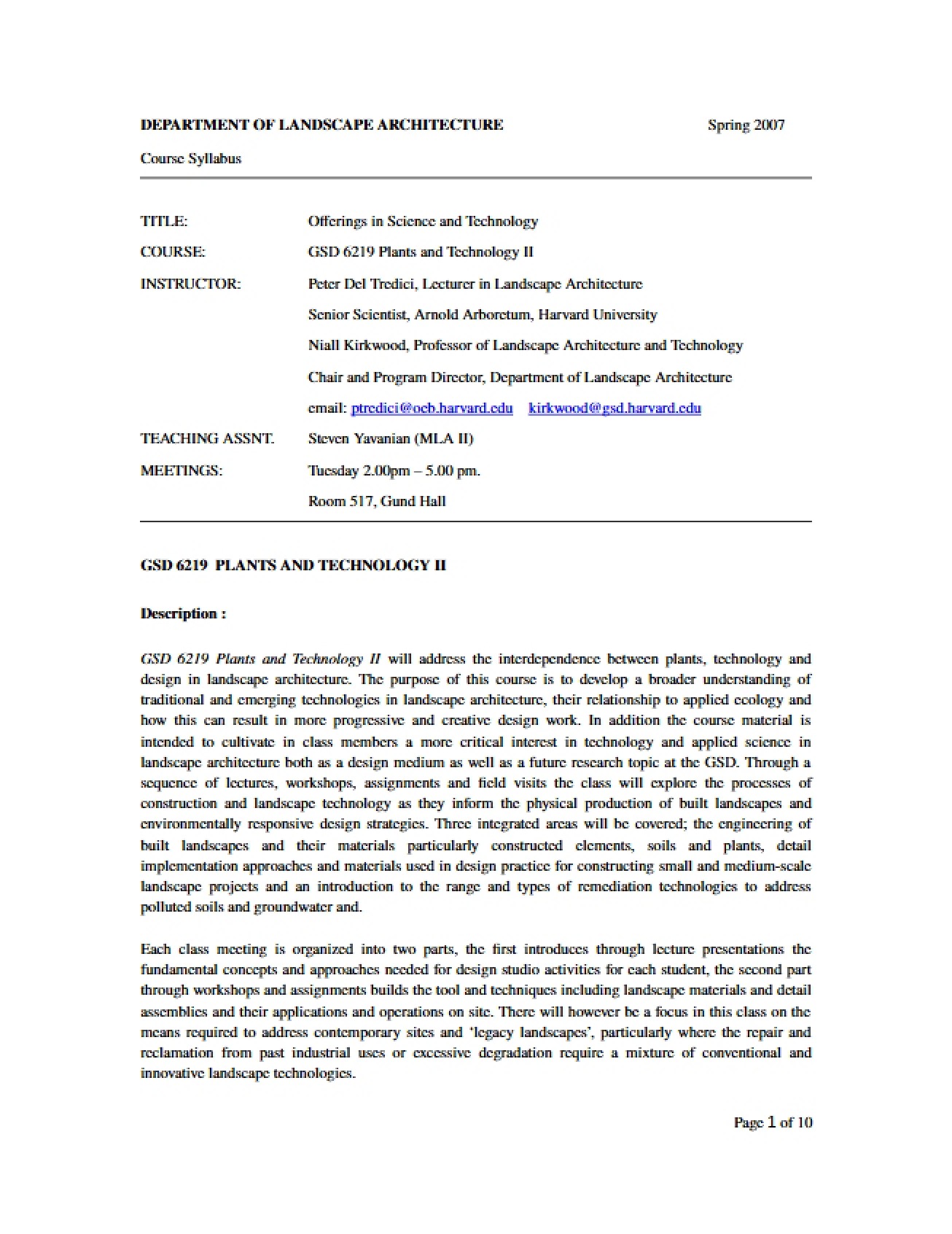 Plants and Technology II Syllabus
