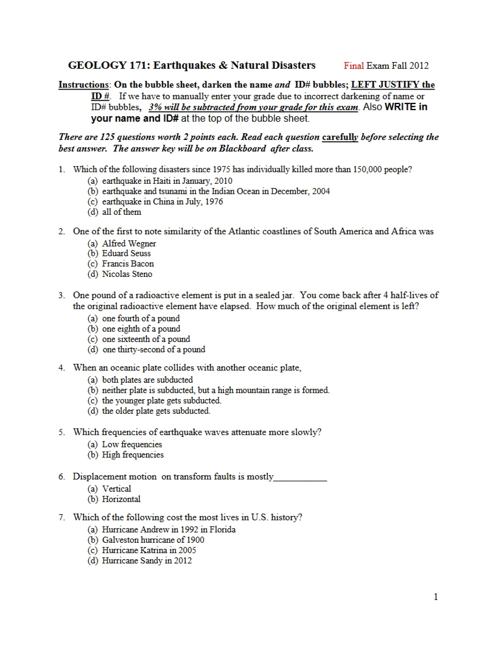 Final Examination (Fall 2012)
