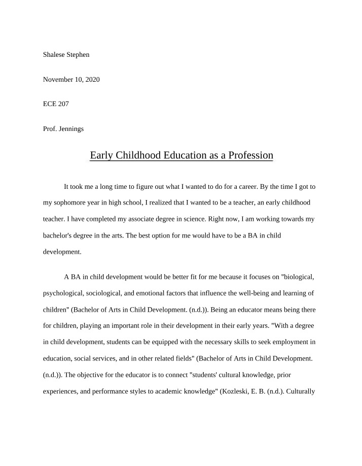 The Profession of Early Childhood Education