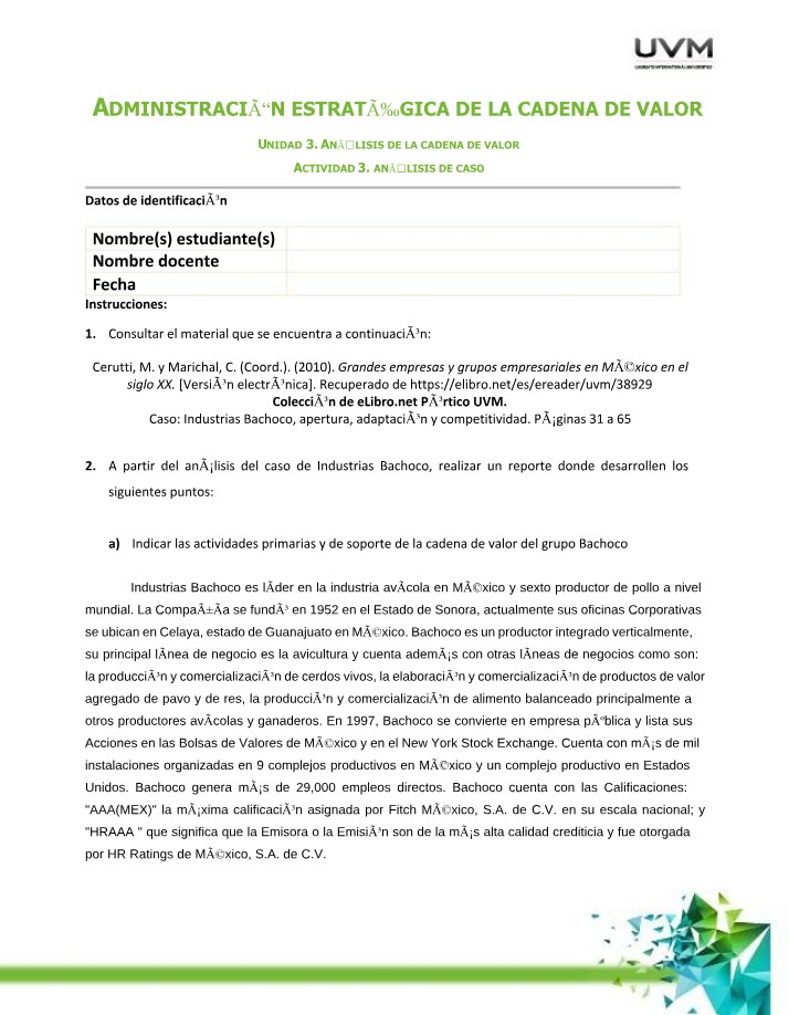 Industrias Bachoco - Strategic Value Chain Analysis Case
