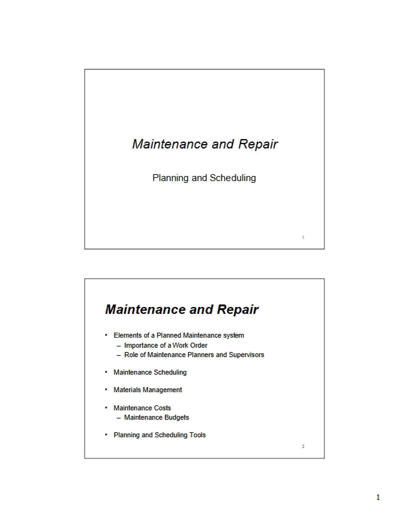 Repair and Maintenance