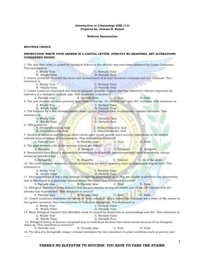 Criminology Midterm Exam