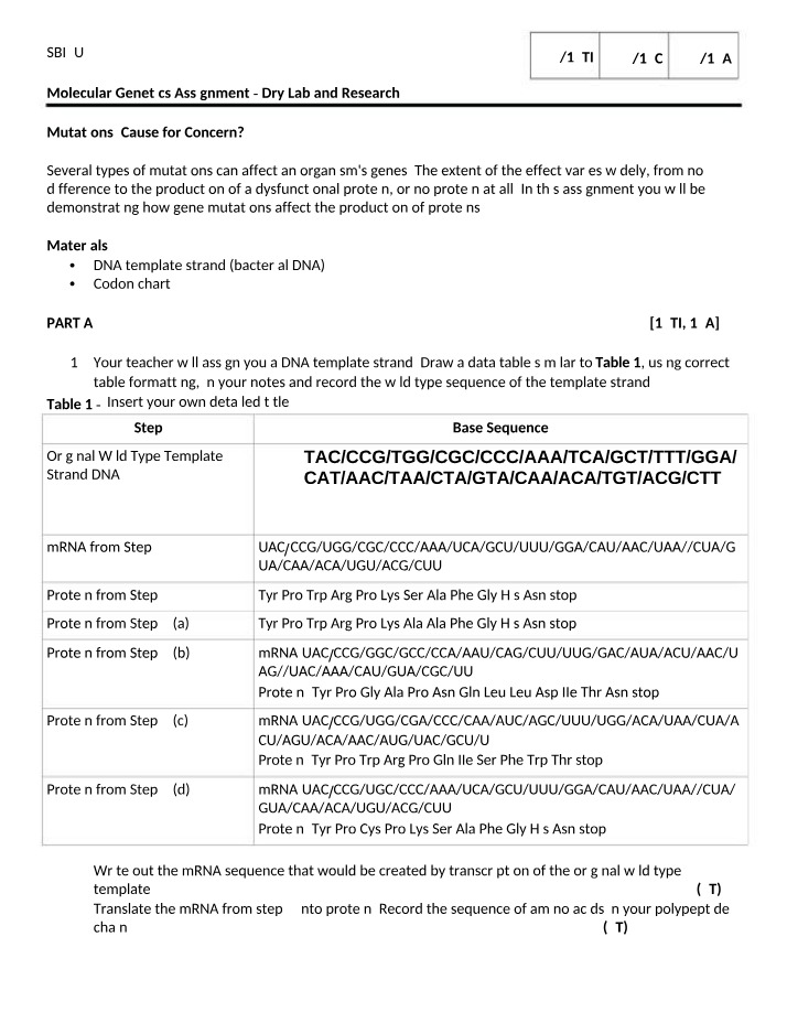 Research and Dry Lab - Molecular Genetics Assignment