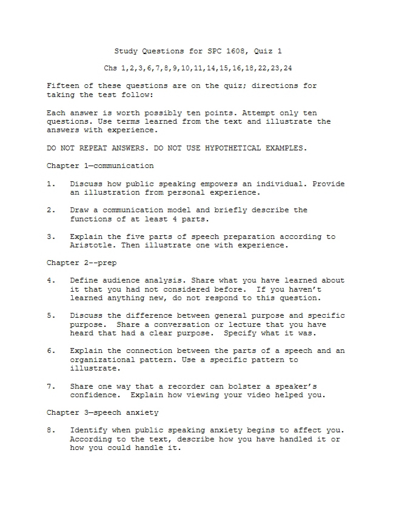 Public Speaking Quiz and Assessment