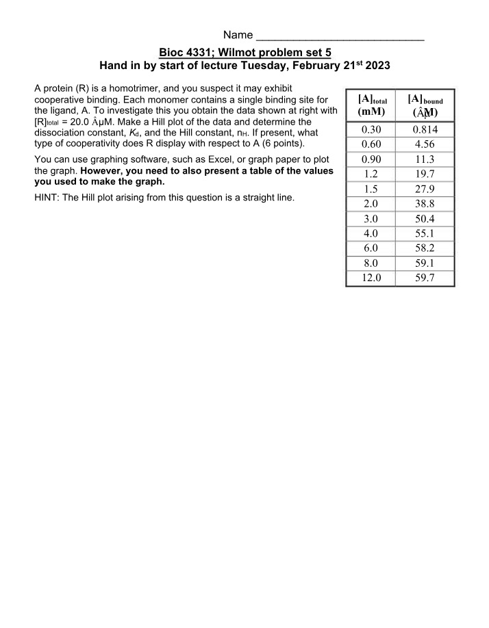 Wilmot Problem Set 5 - Bioc 4331