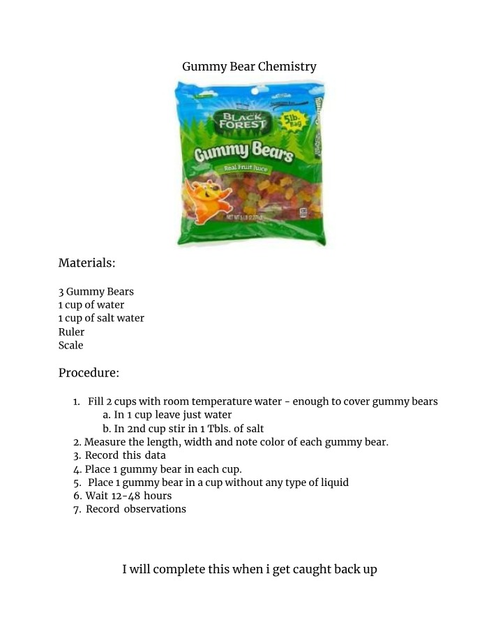Worksheet on Gummy Bear Osmosis