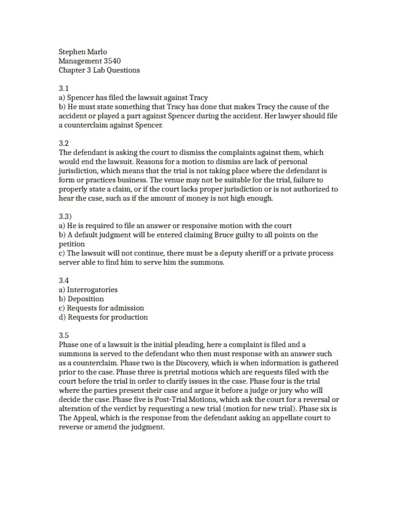 Homework Questions for Chapter 3