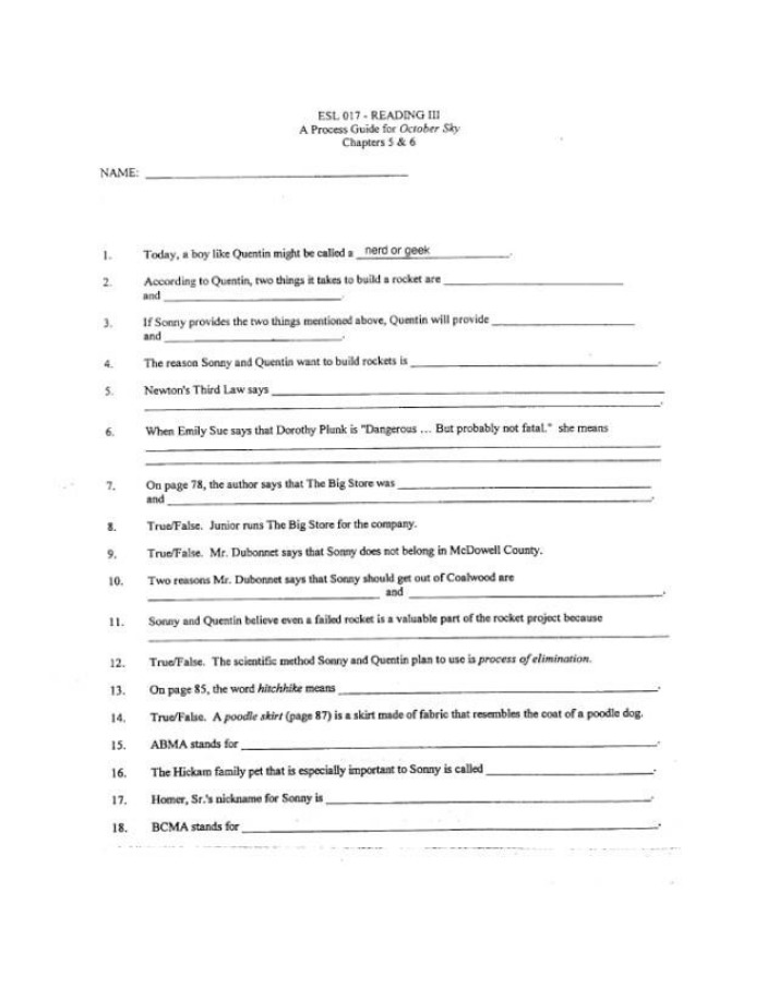 Process Guide for October Sky (Chapters 5 & 6)