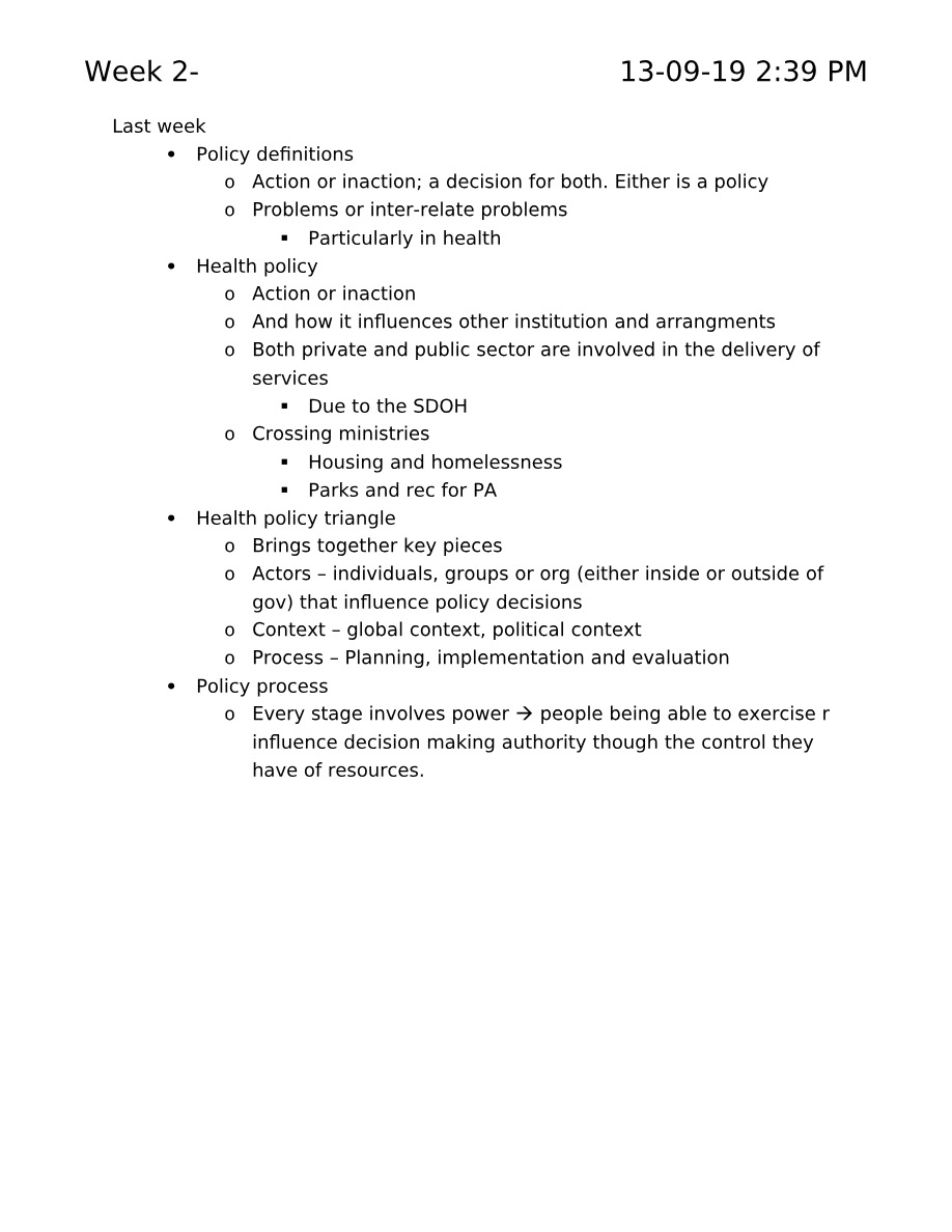 Health Policy Notes - Week 2