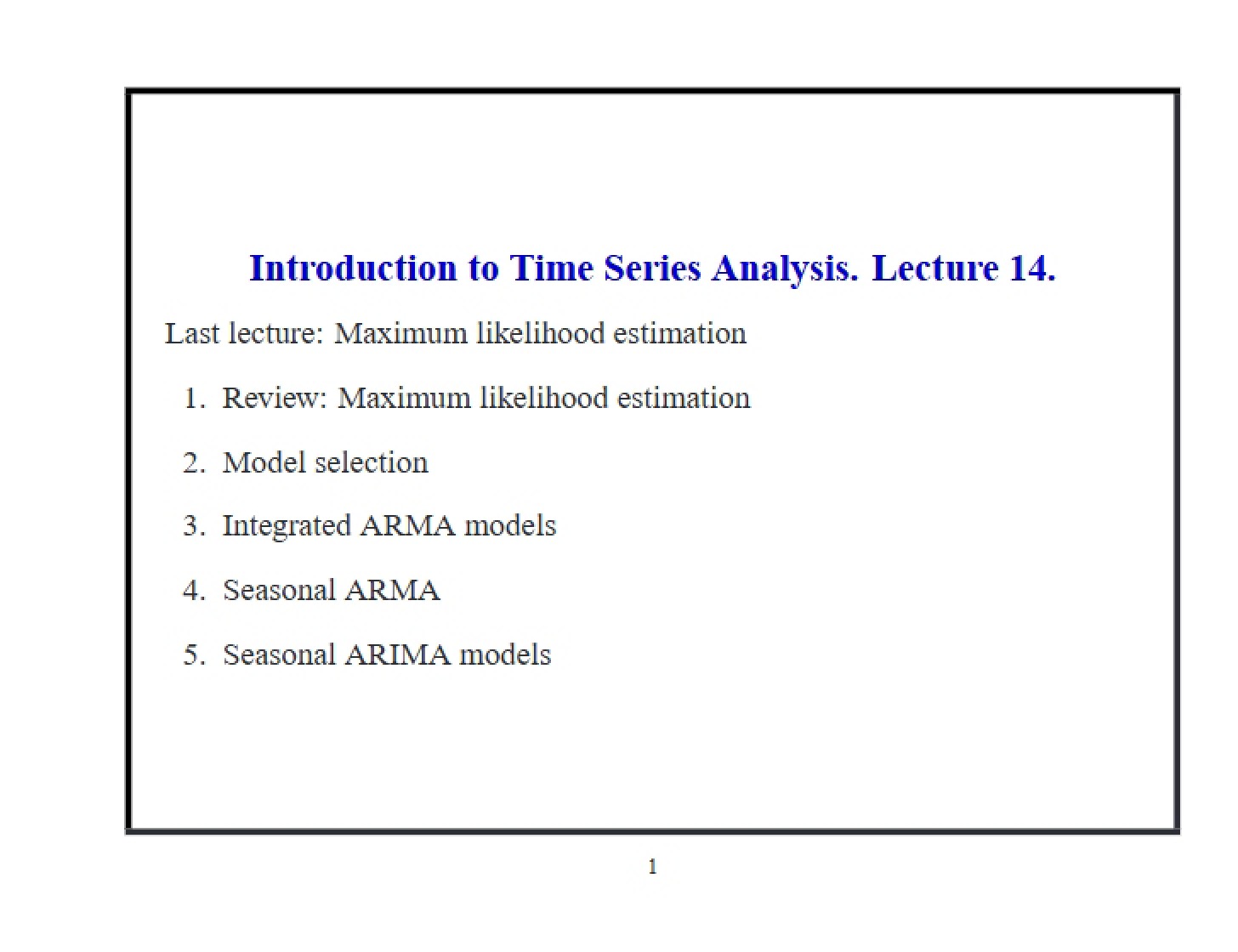 Course Intro Time Series Analysis