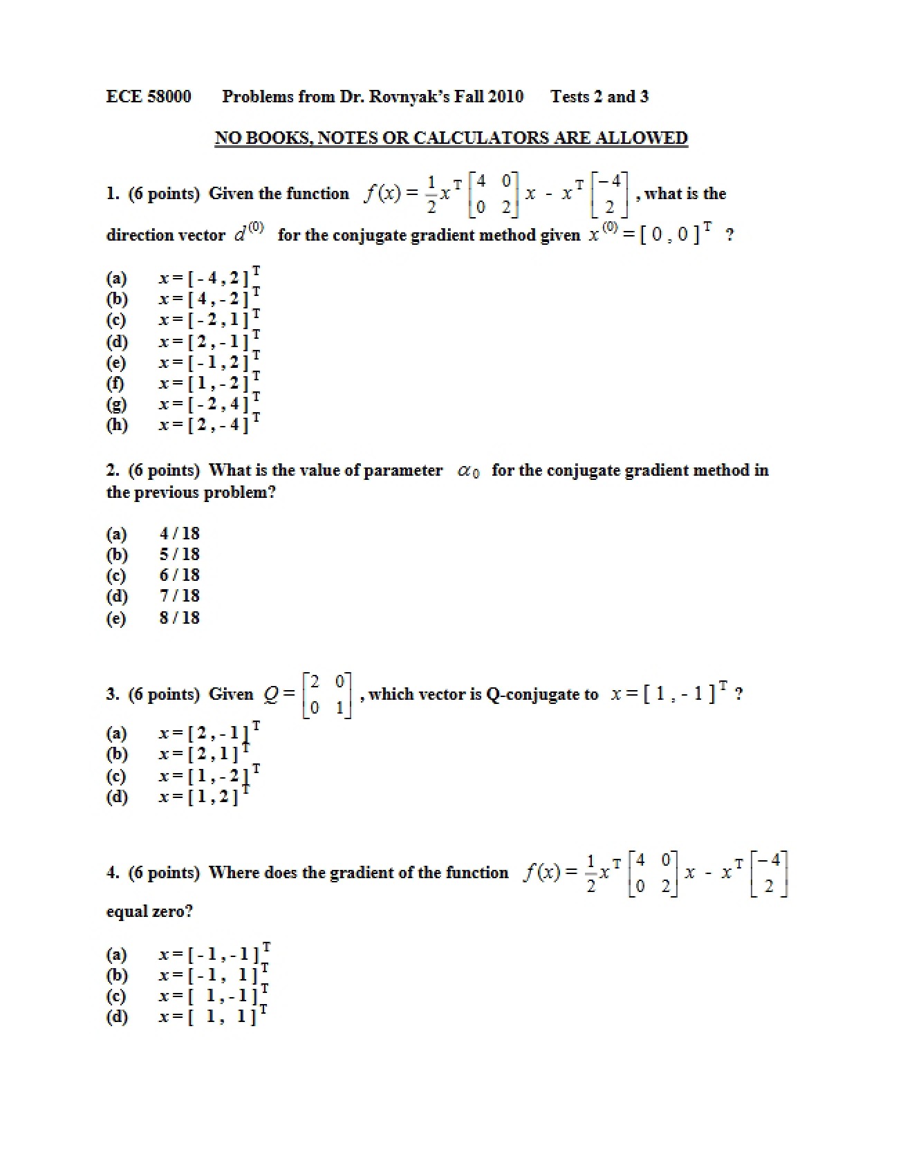 Dr. Rovnyak's Problem Sets