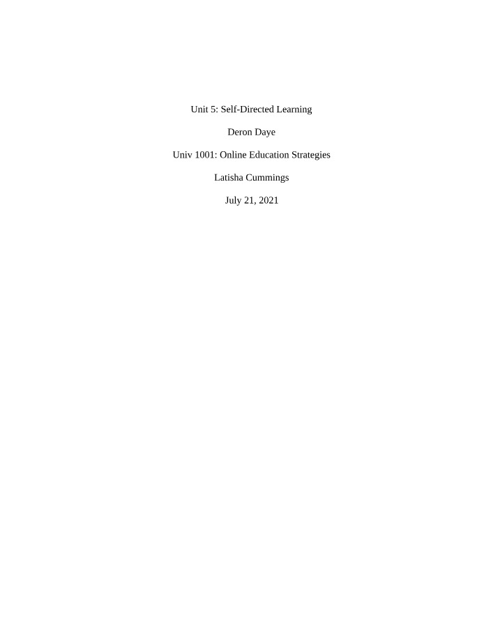Self-Directed Learning (Unit 5)