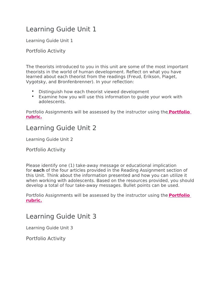 Learning Guide for Portfolio Units