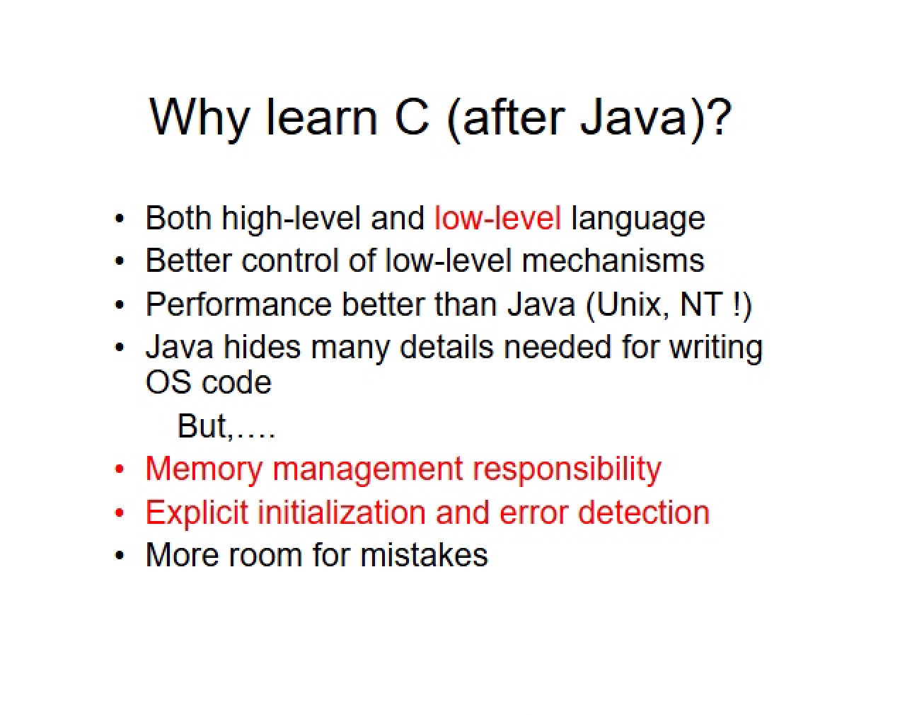 Learning C Following Java